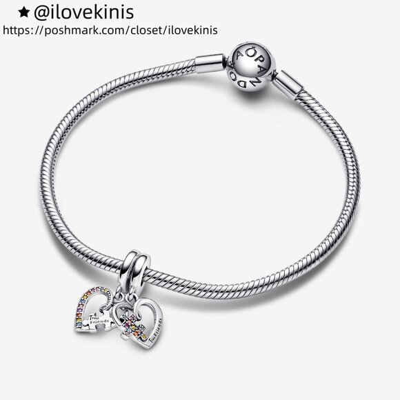 Pandora Puzzle Piece Hearts Splittable Friendship Dangle Charm - Picture 3 of 6